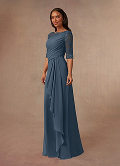 Azazie Dionysus Mother of the Bride Dresses A-Line Boatneck Lace Chiffon Floor-Length Dress image2