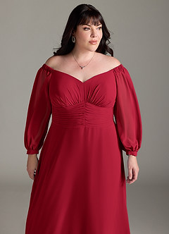 Azazie Rubina Final Sale Dusty Blue A-Line Long Sleeve Chiffon Dress image11