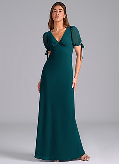 Azazie Pheby Bridesmaid Dresses Pine A-Line Pleated Chiffon Dress image1