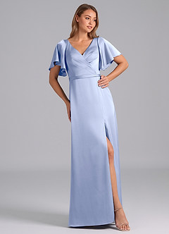 Azazie Ambrosia Bridesmaid Dresses Ice A-Line Pleated Stretch Satin Dress image4