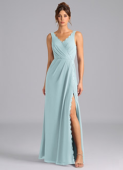 Azazie Bernice Brautjungfernkleider A-Linie Plissee Chiffon Kleid Nebel image4