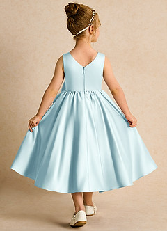 Azazie Hermia Blumenmädchenkleider A-Linie ärmellos Matte Satin Kleid Seegrün image2