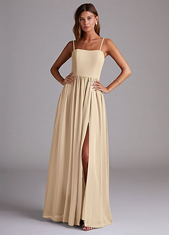 Azazie Calianna Bridesmaid Dresses Champagne A-Line Off the Shoulder Chiffon Convertible Dress image1