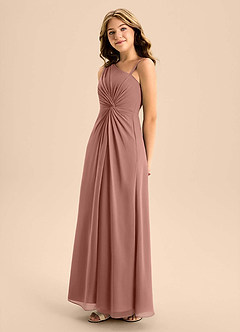 Azazie Brooke Junior Vestido de Rosa De Cedro de Gasa de Corte en A con Corte Lateral image6