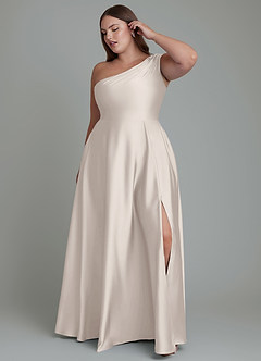 Azazie Melanie Bridesmaid Dresses White Alabaster A-Line Off the Shoulder Stretch Satin Dress image9