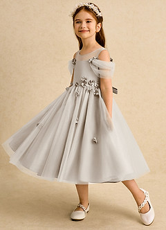 Azazie Juni Flower Girl Dresses Frost Ball-Gown Pleated Tulle Dress image3