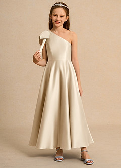 Azazie Guppy Girls Formal Blumenmädchenkleider A-Linie One-Shoulder Matte Satin Kleid Champagner image3