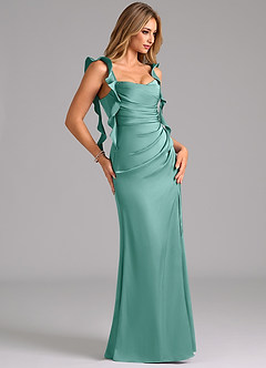 Azazie Jessamine Brautjungfernkleider A-Linie Korsett Stretch-Satin Kleid Aqua image4