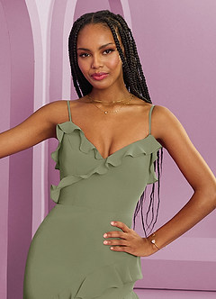 Barbie ♥ Azazie Bridesmaid Dresses Pistachio Sheath Chiffon Dress image7