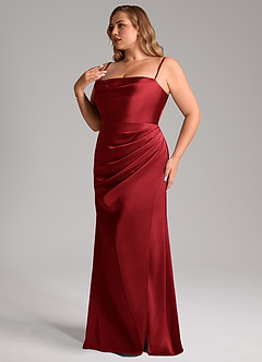 Azazie Leonis Bridesmaid Dresses Scarlet Mermaid Pleated Stretch Satin Convertible Dress image14