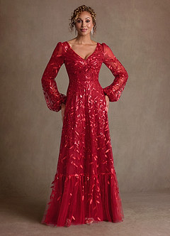 Azazie Mazie Abiti per la Madre della Sposa Abito A-Line in Tulle Pizzo Borgogna image2