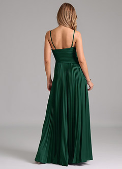Azazie Vini Bridesmaid Dresses Dark Green A-Line Pleated Stretch Satin Dress image6