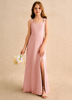 Azazie Makani Girls Formal Robe Demoiselle D'honneur Fillette Robe Trapèze en Mousseline de soie Encolure en Forme de Cœur Rosette image3