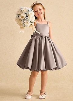 Azazie Davine vestidos de niña de las flores Vestido de Gris Pardo de Satin Mate de Corte En A con Tirante Espagueti image7
