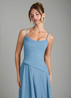 Azazie Gabriela Bridesmaid Dresses Steel Blue A-Line Corset Chiffon Dress image9