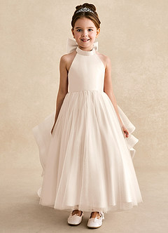 Azazie Bev Robe Demoiselle D'honneur Fillette Robe Trapèze en Tulle Convertible Albâtre Blanc image3