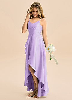 Azazie Eirlys Junior A-Linie Plissee Stretch-Satin Kleid Flieder image3