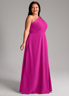 Azazie Phaedra Bridesmaid Dresses Fuchsia A-Line One Shoulder Chiffon Dress image3