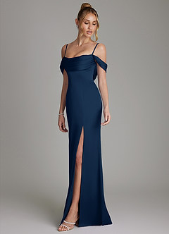 Azazie Nira Bridesmaid Dresses Dark Navy Mermaid Corset Stretch Satin Dress image6