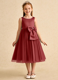 Azazie Twinsie Flower Girl Dresses Rust A-Line Bow Tulle Dress image1