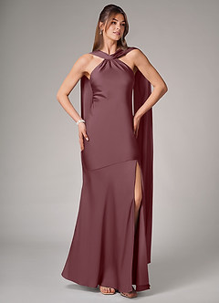 Azazie Kinsley Bridesmaid Dresses Sangria Mermaid Side Slit Stretch Satin Dress image5