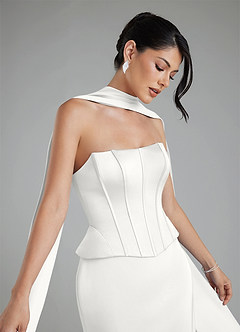 Azazie River Bridesmaid Dresses White Sheath Corset Stretch Satin Convertible Dress image11