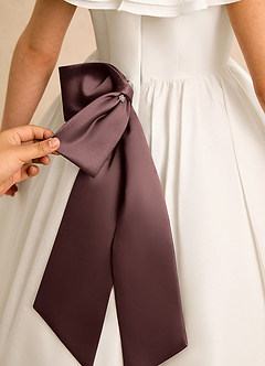 Azazie Clara Flower Girl Dresses Ivory Espresso A-Line Bow Cotton Dress image6