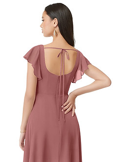 Azazie Bondi Brautjungfernkleider A-Linie Gestreift Chiffon Kleid Wüstenrose image5