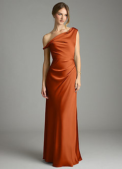 Azazie Emerson Bridesmaid Dresses Burnt Orange Mermaid Off the Shoulder Stretch Satin Dress image4