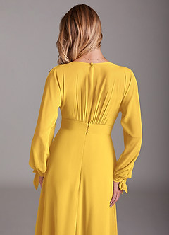 Azazie Matilda Bridesmaid Dresses Marigold A-Line Long Sleeve Chiffon Dress image8