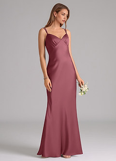 Azazie Suttona Brautjungfernkleider A-Linie Plissee Stretch-Satin Kleid Wüstenrose image2