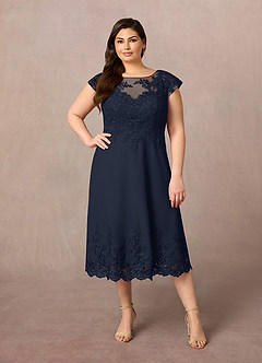 Azazie Terrano Mother of the Bride Dresses Dark Navy A-Line Scoop Lace Dress image6
