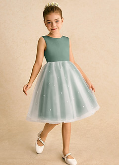 Azazie Esme Flower Girl Dresses Eucalyptus Ball-Gown Bow Tulle Dress image3