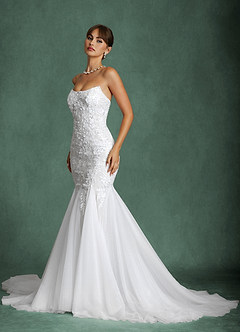 Azazie Harmony Wedding Dresses Diamond White Mermaid Strapless Tulle Dress image10