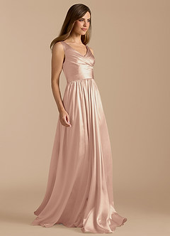 Azazie Keyla Bridesmaid Dresses English Rose A-Line Pleated Metallic Satin Dress image7