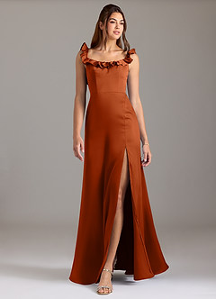 Azazie Callie Bridesmaid Dresses Burnt Orange A-Line Ruched Stretch Satin Convertible Dress image3
