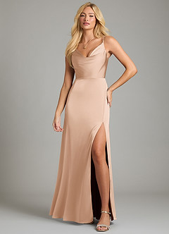 Azazie Sarella Bridesmaid Dresses English Rose A-Line Pleated Stretch Satin Dress image4