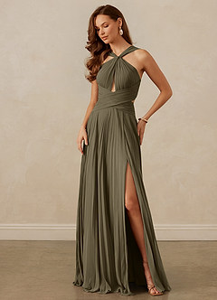 Christian Siriano Bridal for Azazie 1009 Bridesmaid Dresses Willow Green A-Line Pleated Chiffon Dress image8