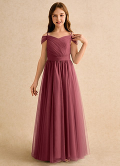 Azazie Yuna Girls Formal Blumenmädchenkleider A-Linie Schulterfrei Tüll Kleid Merlot image6