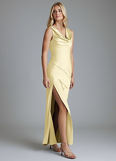 Azazie Adelyn Final Sale Lemon Sorbet Mermaid Pleated Stretch Satin Dress image5