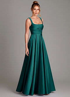 Azazie Azaria Bridesmaid Dresses Peacock A-Line Corset Stretch Satin Dress image4