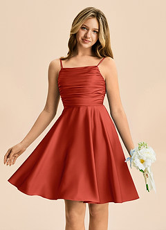 Azazie Miko Junior Rust A-Line Pleated Stretch Satin Dress image1