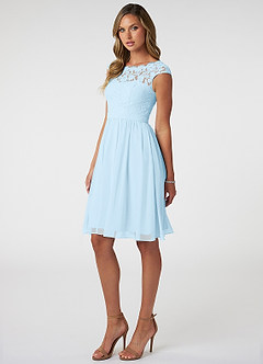 Azazie Shivani Final Sale Sky Blue A-Line Lace Chiffon Dress image3
