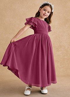 Azazie Ali Flower Girl Dresses Mulberry A-Line Pleated Chiffon Dress image6