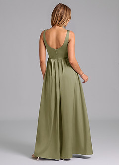Azazie Keyla Robes de demoiselle d'honneur Robe Trapèze en Satin extensible Plissée Pistache image2