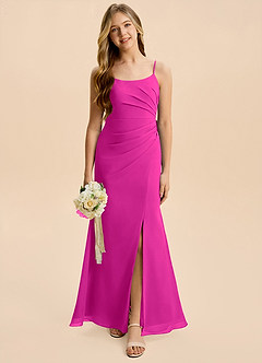 Azazie Amelia Junior Fuchsia Mermaid Pleated Chiffon Dress image3