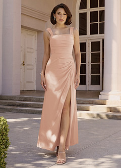 Azazie Jesaphine Bridesmaid Dresses English Rose Sheath Bow Chiffon Dress image2