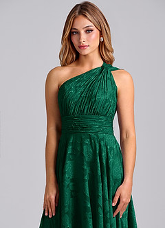 Azazie Charlize Robes de demoiselle d'honneur Robe Trapèze en Blumen-Burnout Une épaule émeraude image6