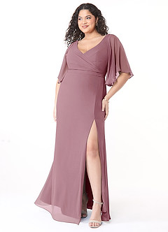 Azazie Cierra Final Sale Vintage Mauve A-Line V-Neck Chiffon Dress image9