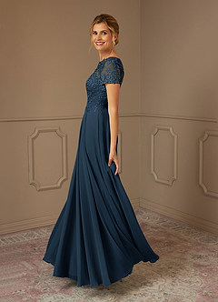 Azazie Adina At-home Try On Dresses Dark Navy A-Line Boatneck Sequins Chiffon Dress image3